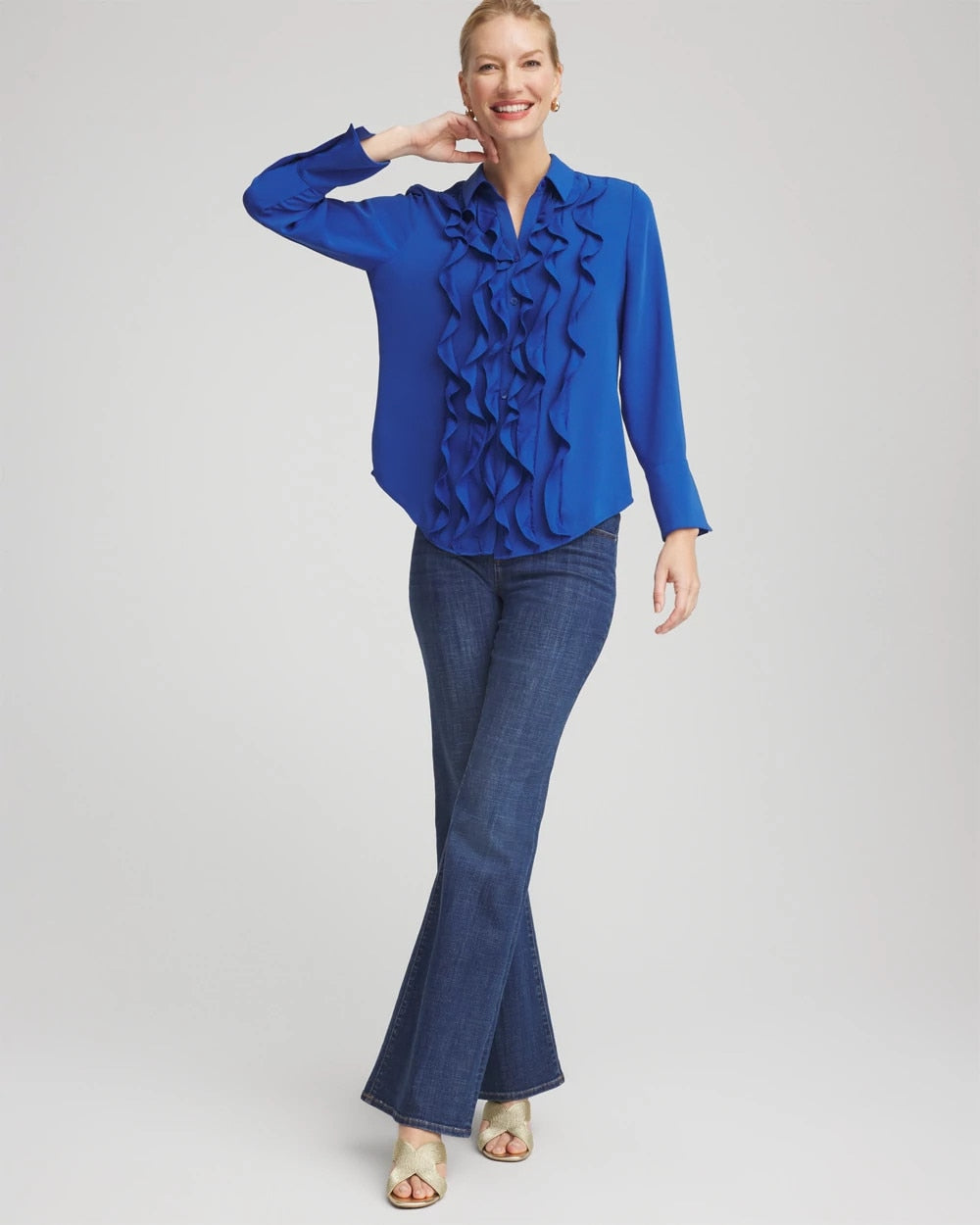 Ruffle-Trim Chiffon Blouse Cobalt Stone - Chico's