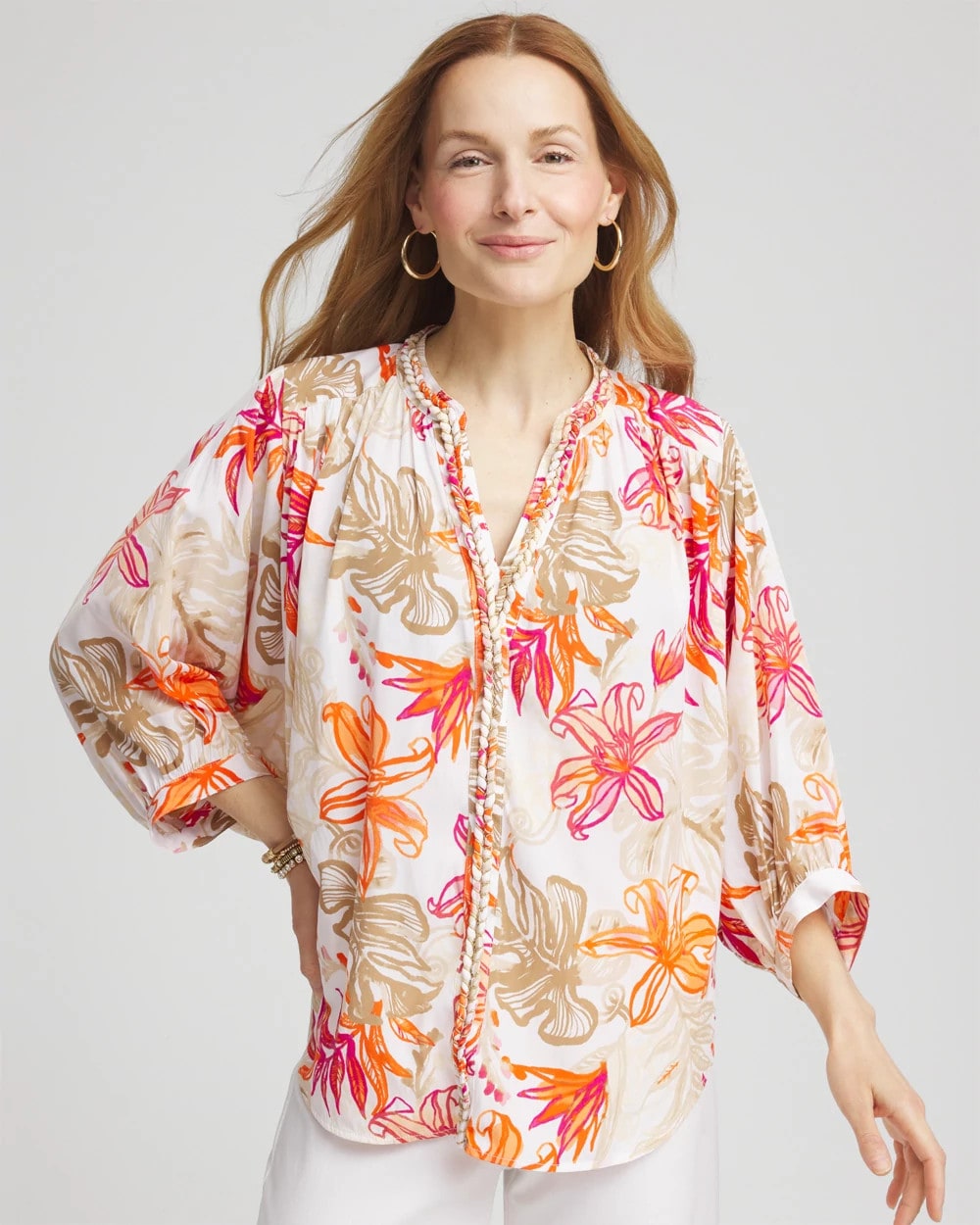 Floral Braided Batwing Blouse Crushed Berries - Chico's