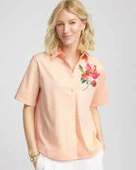 No Iron™ Embroidered Floral Short-Sleeve Shirt Sunset Peach - Chico's