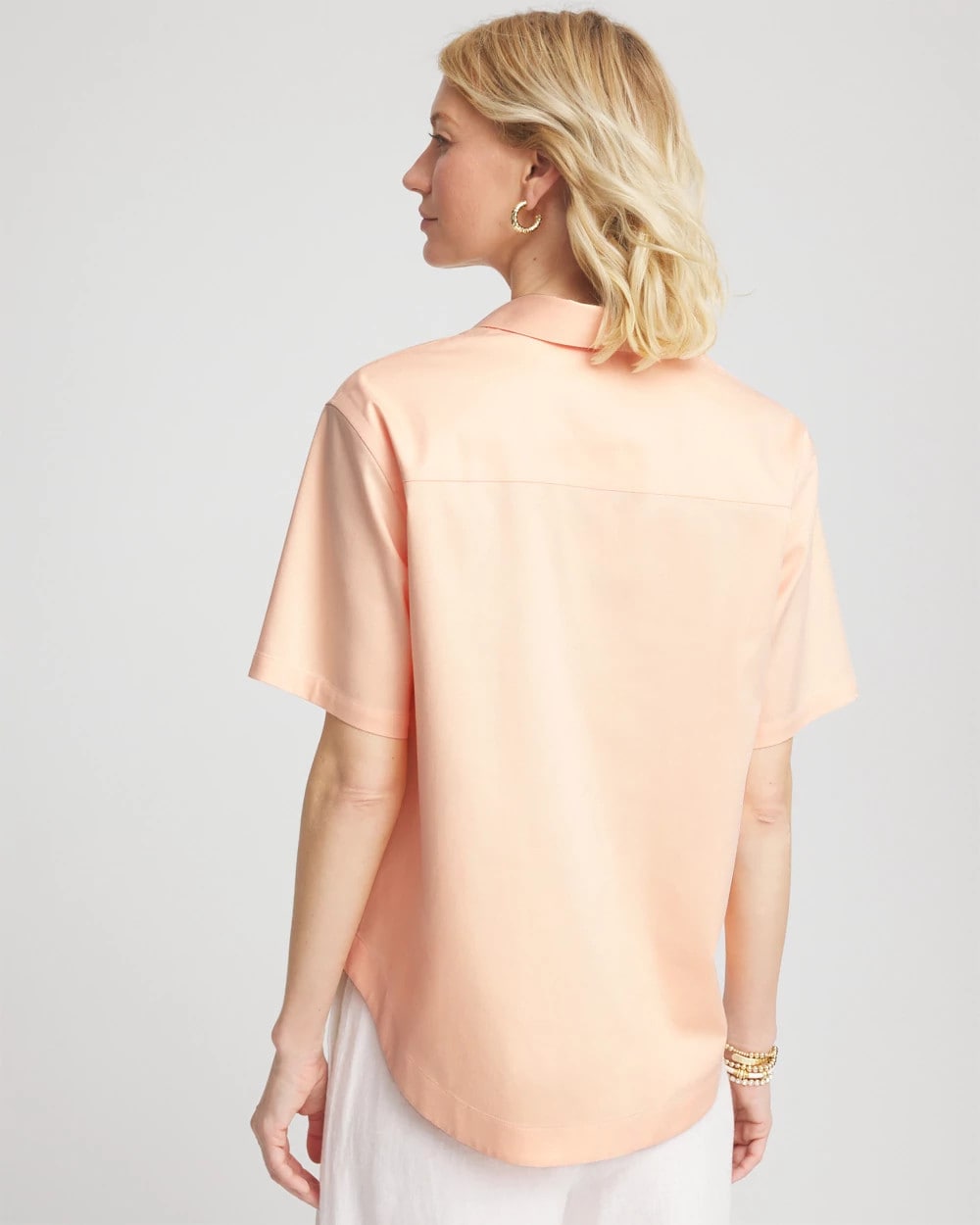 No Iron™ Embroidered Floral Short-Sleeve Shirt Sunset Peach - Chico's