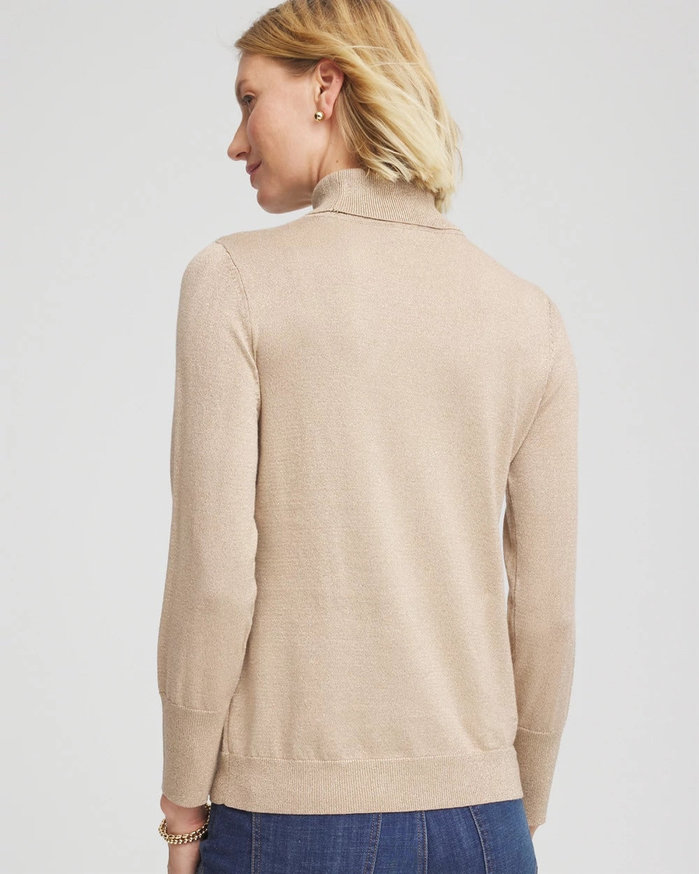 Metallic Turtleneck Pullover Sweater Champagne Fizz - Chico's