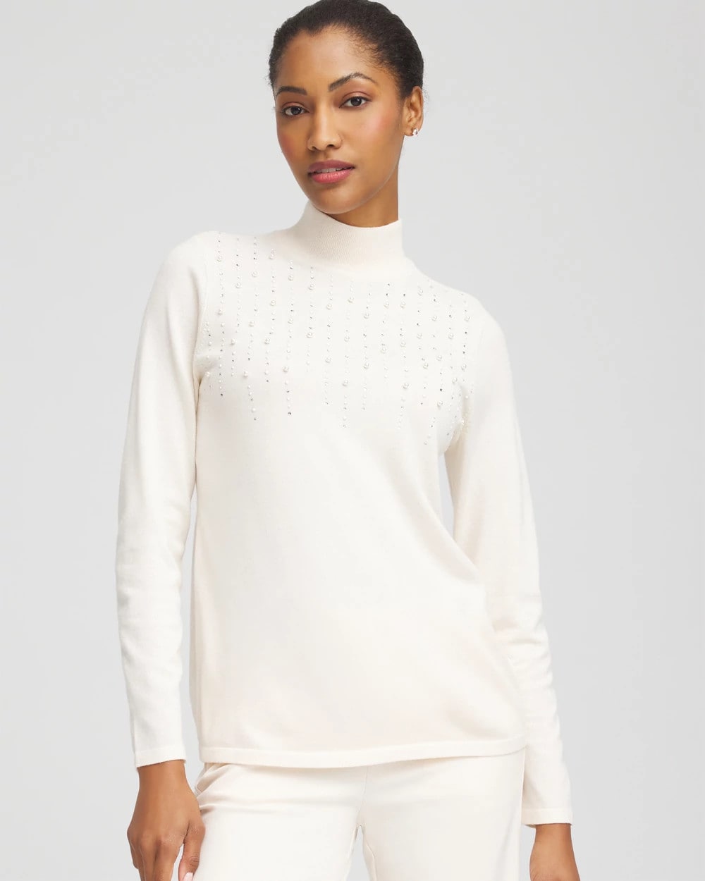 Ella Embellished Mockneck Sweater English Cream - Chico's