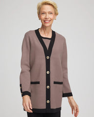 Travelers™ Tipped Button-Down Cardigan Deep Taupe - Chico's