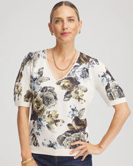 Floral V-Neck Sweater Tee English Cream - Chico's
