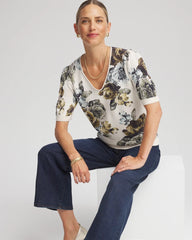 Floral V-Neck Sweater Tee English Cream - Chico's