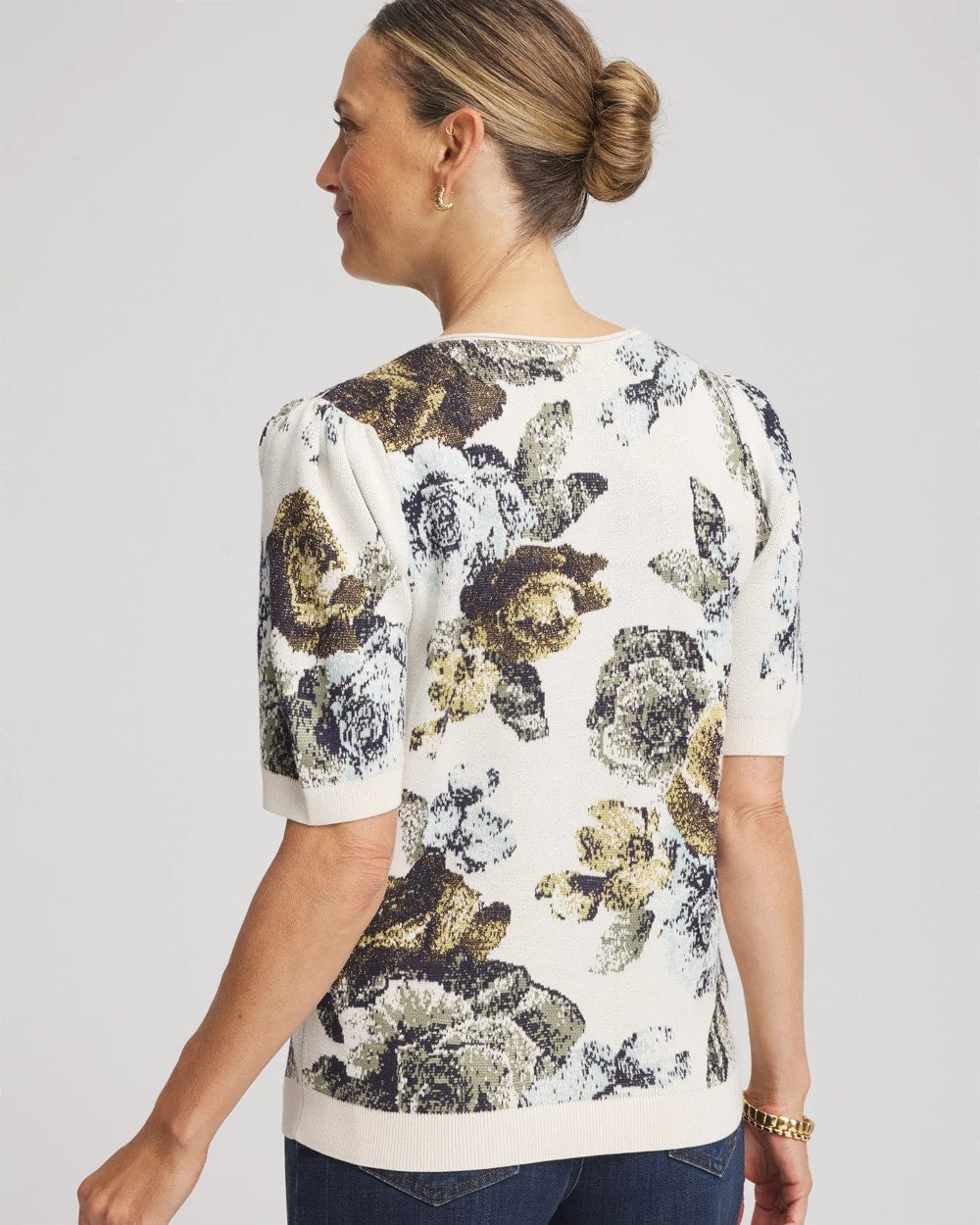 Floral V-Neck Sweater Tee English Cream - Chico's