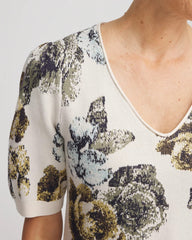 Floral V-Neck Sweater Tee English Cream - Chico's