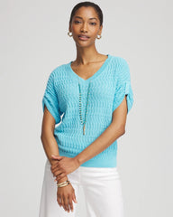 Sequin V-Neck Pullover Sweater Paradiso Blue - Chico's
