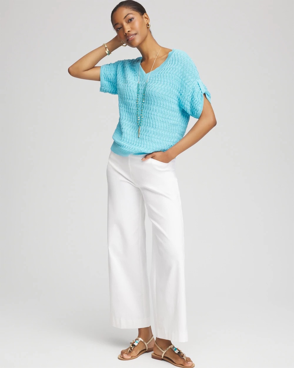 Sequin V-Neck Pullover Sweater Paradiso Blue - Chico's