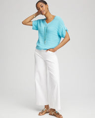 Sequin V-Neck Pullover Sweater Paradiso Blue - Chico's