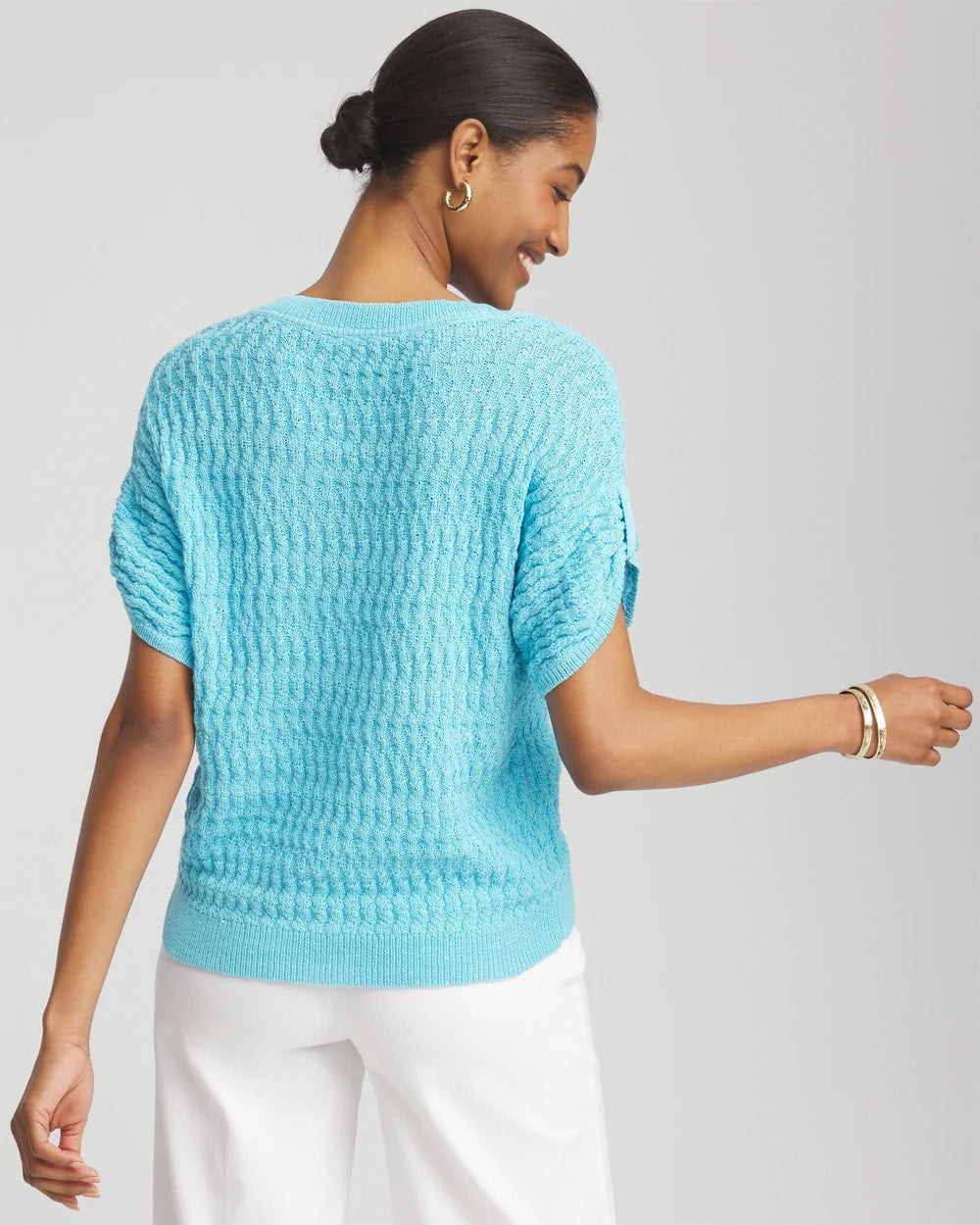 Sequin V-Neck Pullover Sweater Paradiso Blue - Chico's