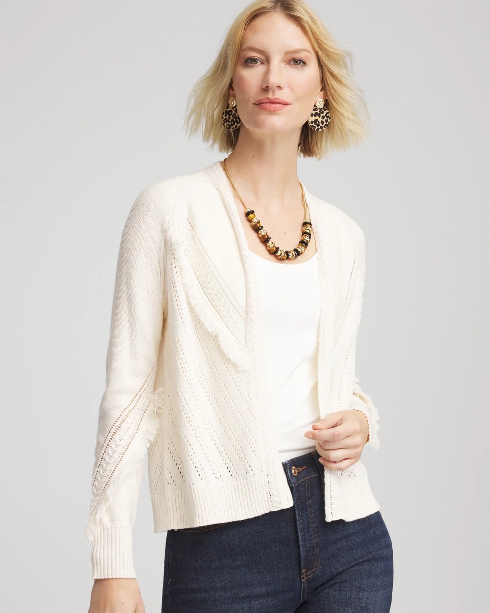 Cable Knit Fringed Sweater English Cream - Chico's