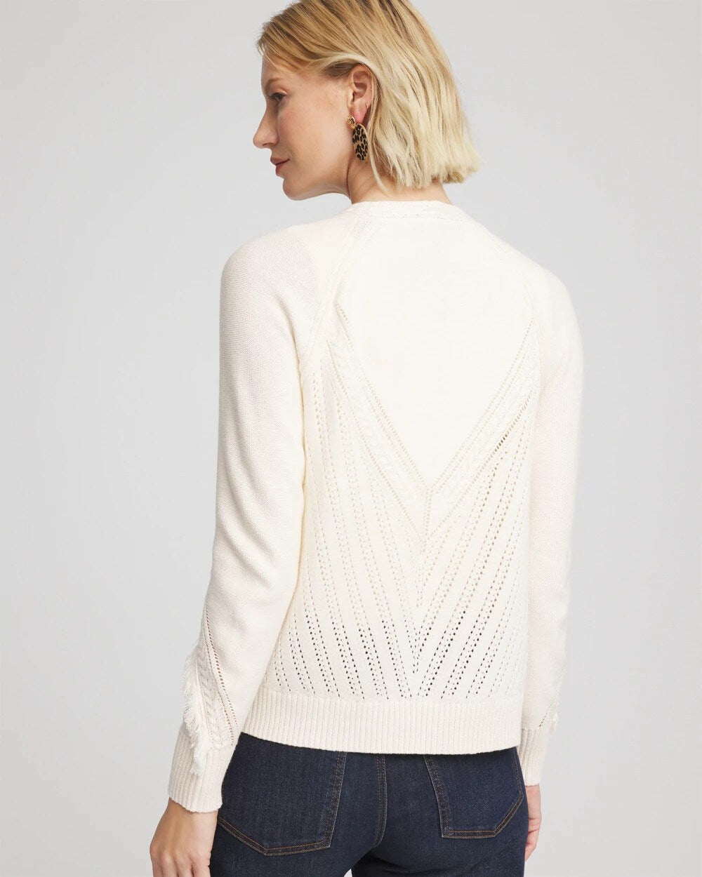 Cable Knit Fringed Sweater English Cream - Chico's