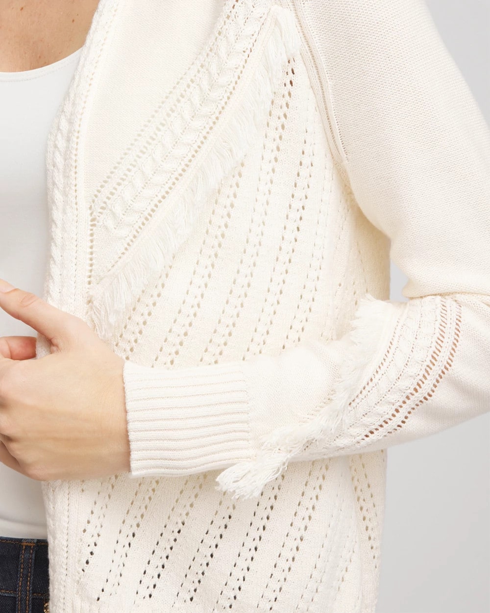 Cable Knit Fringed Sweater English Cream - Chico's