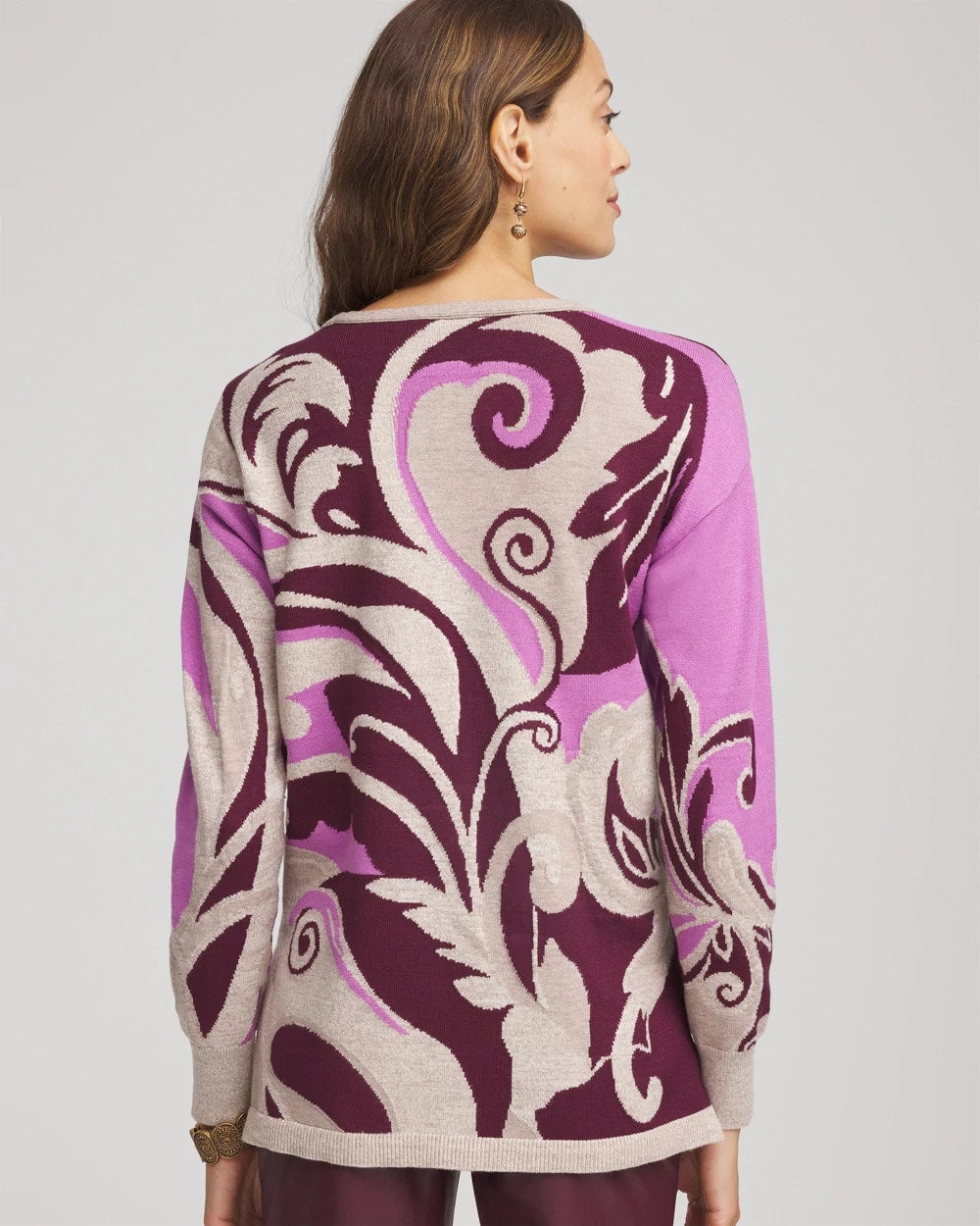 Intarsia Knit V-Neck Pullover Sweater Gooseberry - Chico's