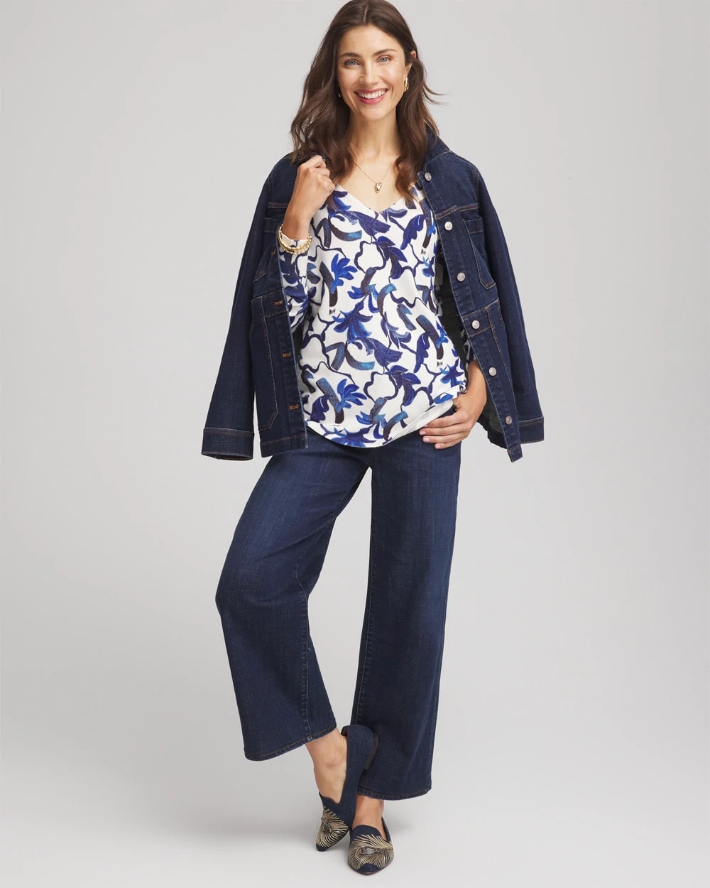 Ella V-Neck Blue-Petals Pullover Sweater Ecru - Chico's