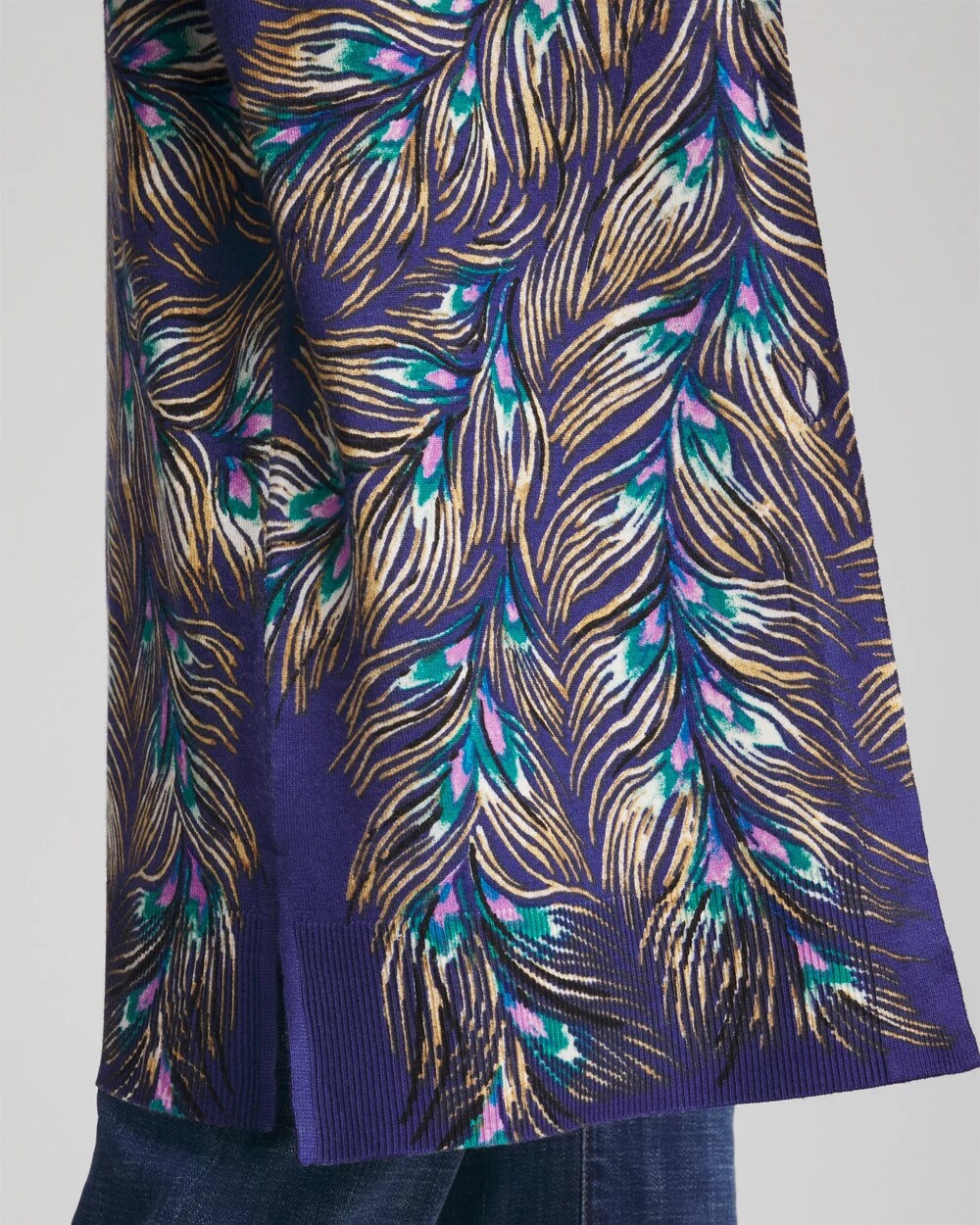 Ella Peacock-Print Cardigan Sweater Dark Cobalt - Chico's