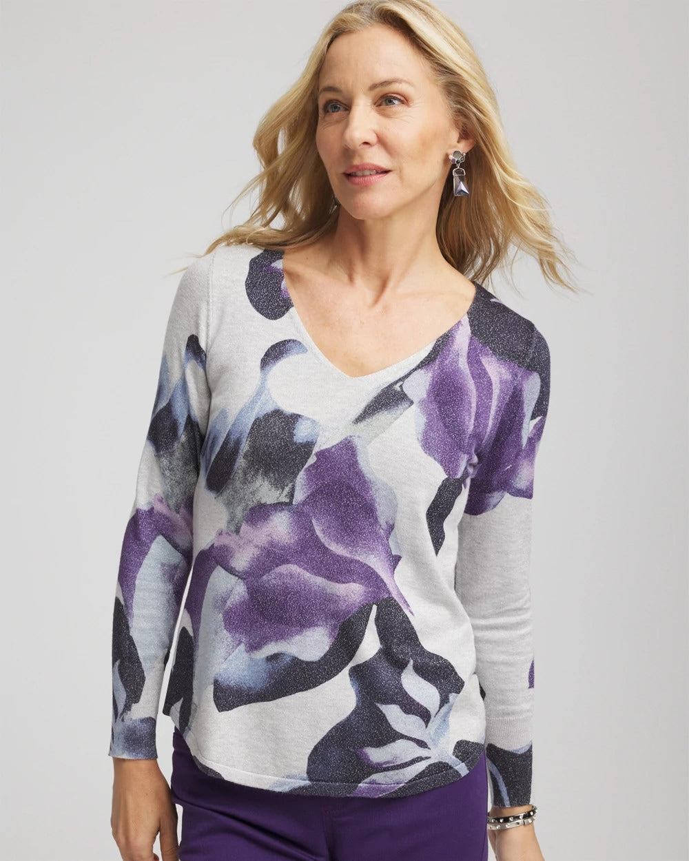 Ella V-Neck Pullover Sweater Purple Elixir - Chico's