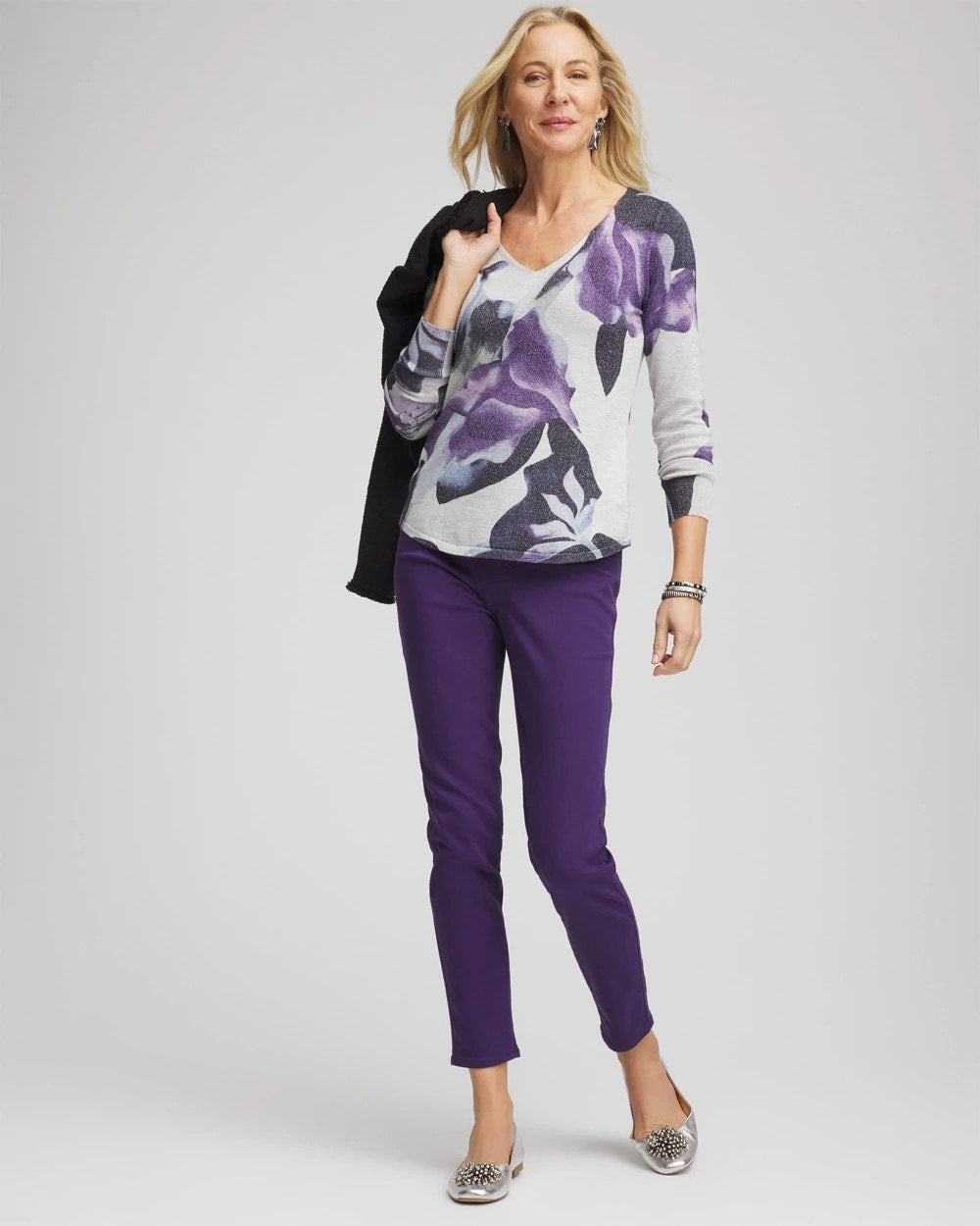 Ella V-Neck Pullover Sweater Purple Elixir - Chico's
