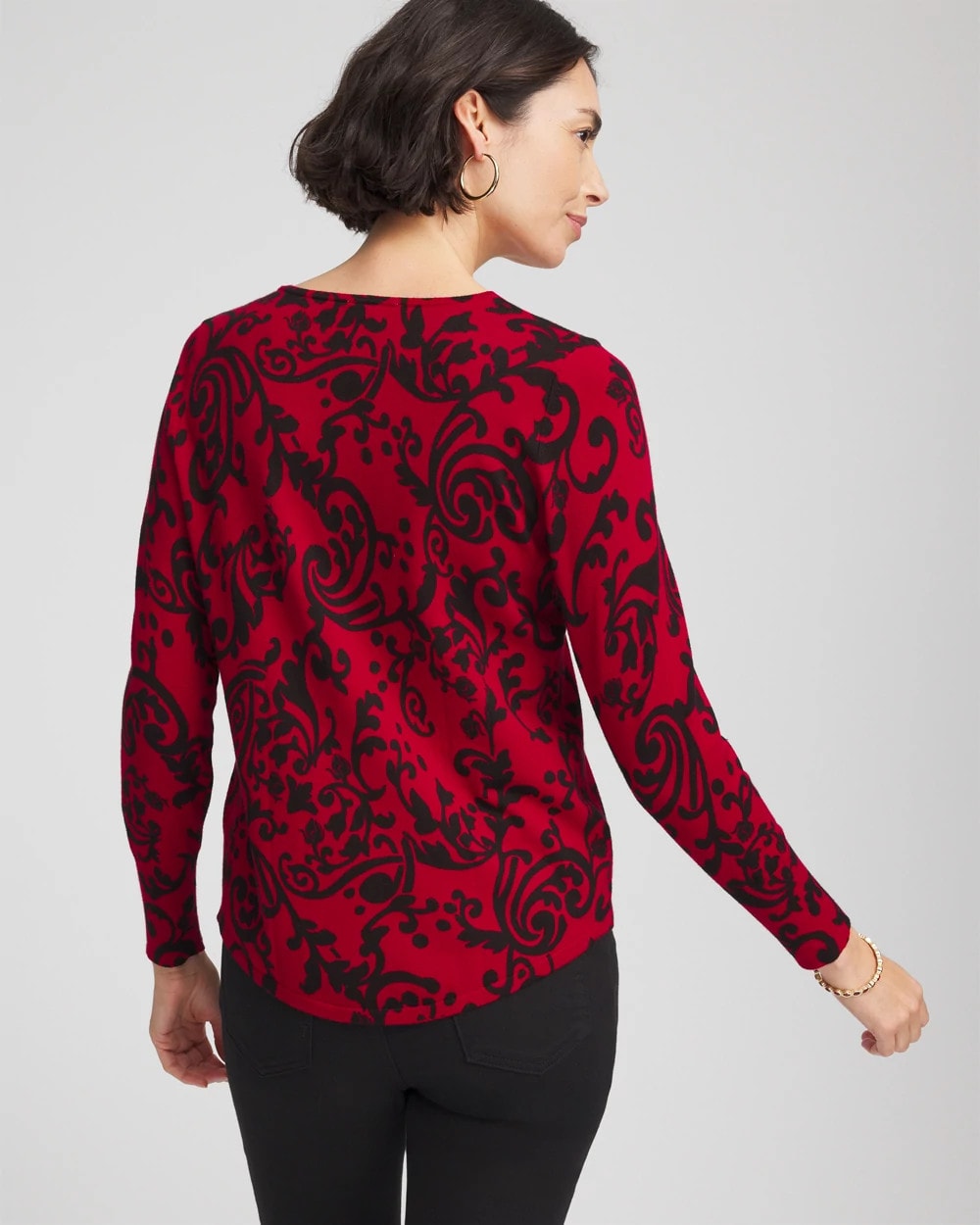 Ella Printed V-Neck Sweater Carmine Red - Chico's