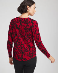 Ella Printed V-Neck Sweater Carmine Red - Chico's