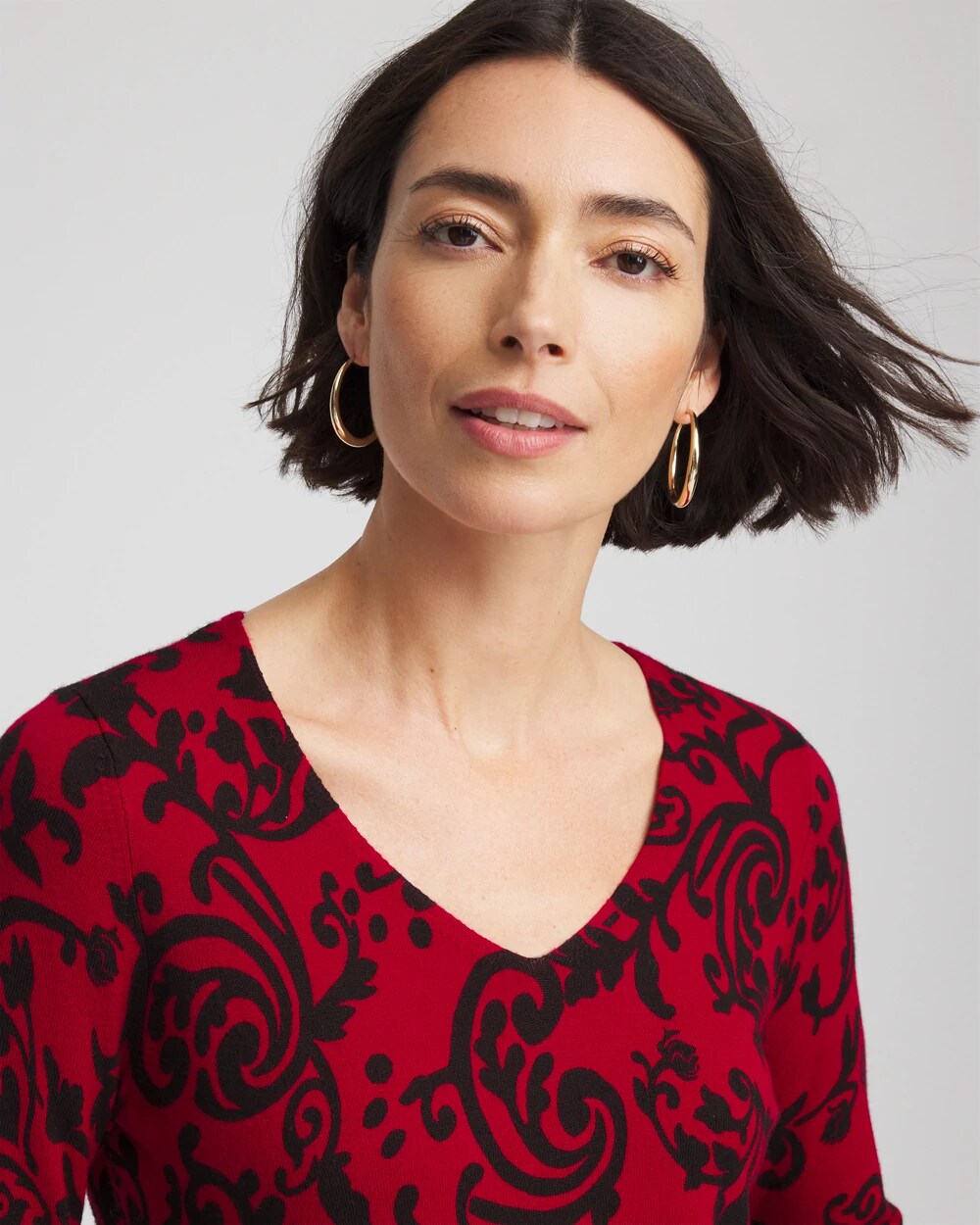 Ella Printed V-Neck Sweater Carmine Red - Chico's
