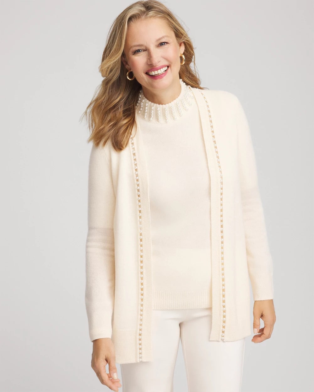Cashmere Pearl-Trim Cardigan Cream - Chico's