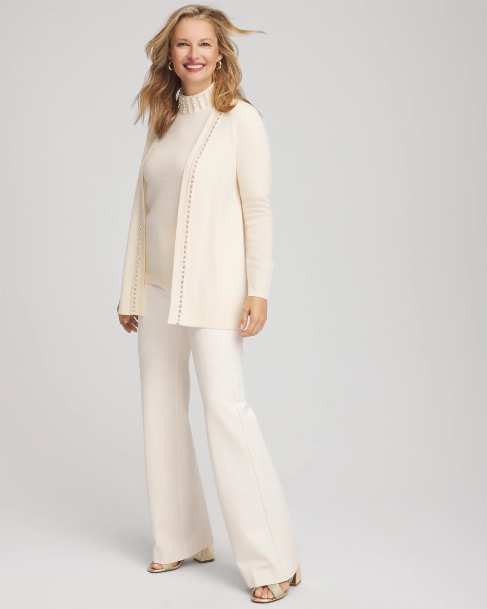 Cashmere Pearl-Trim Cardigan Cream - Chico's