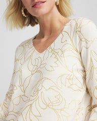 Ella Foiled V-Neck Sweater English Cream - Chico's
