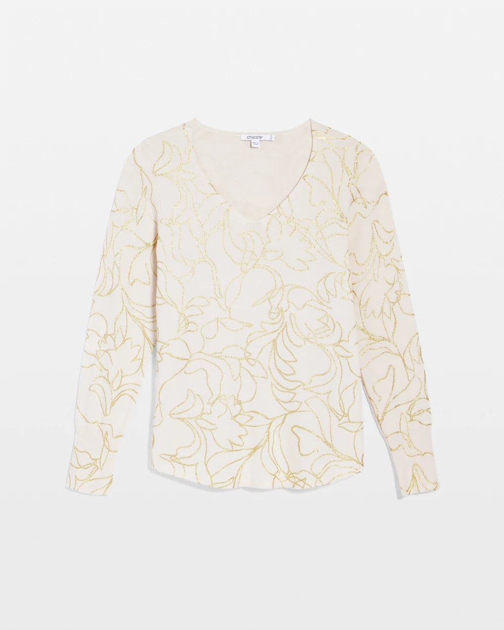 Ella Foiled V-Neck Sweater English Cream - Chico's