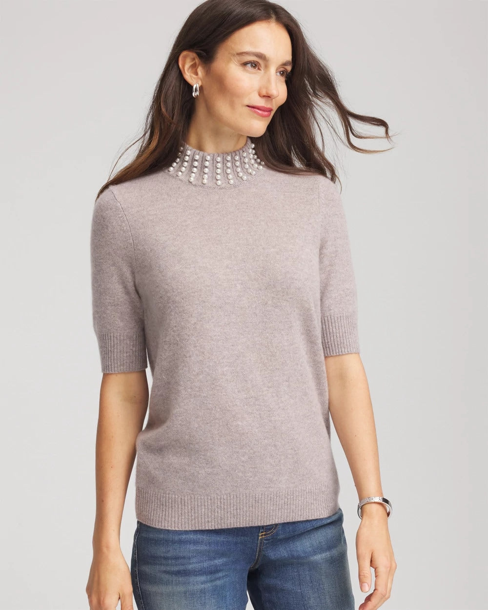 Cashmere Pearl Mockneck Sweater Taupe Heather - Chico's