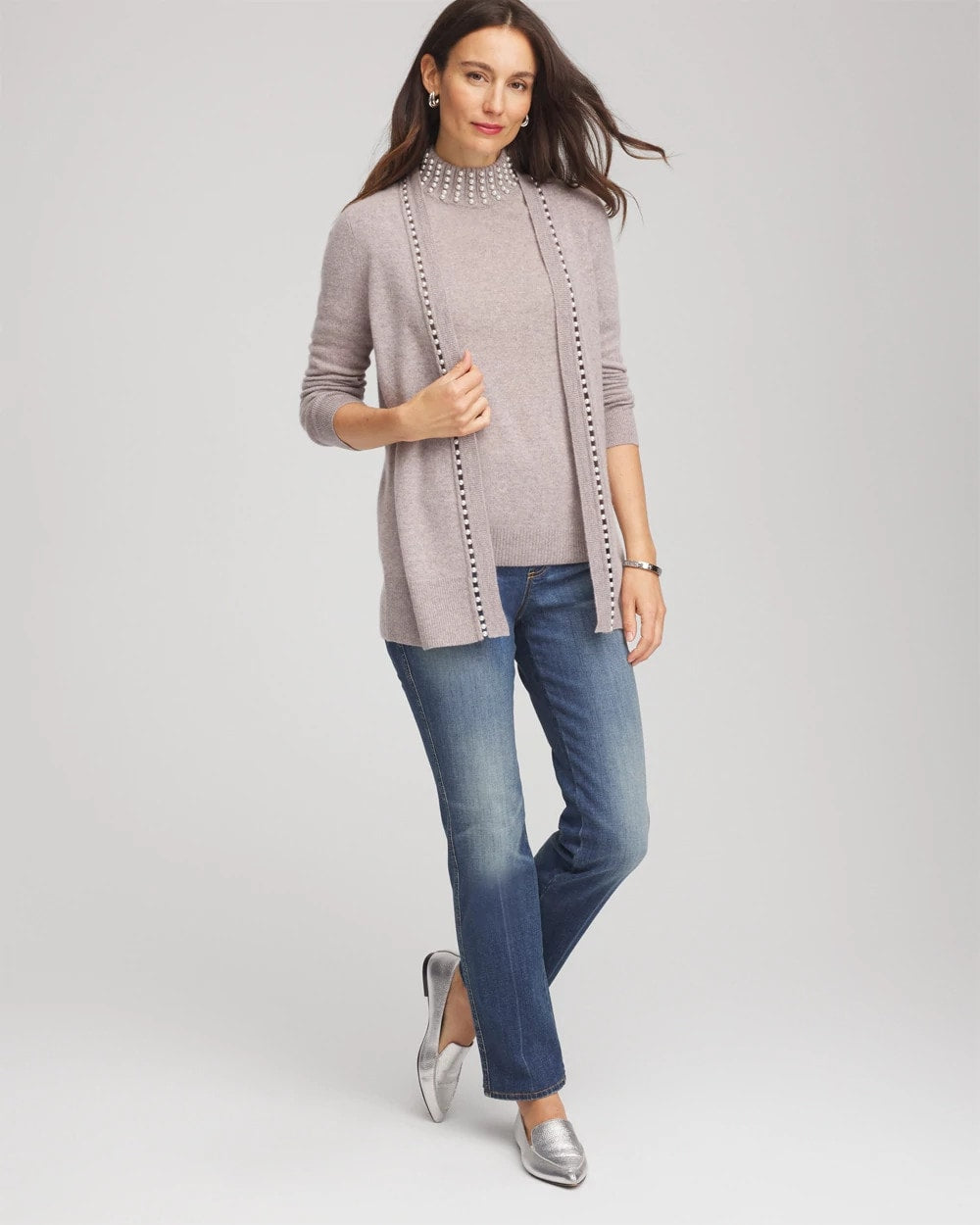 Cashmere Pearl Mockneck Sweater Taupe Heather - Chico's