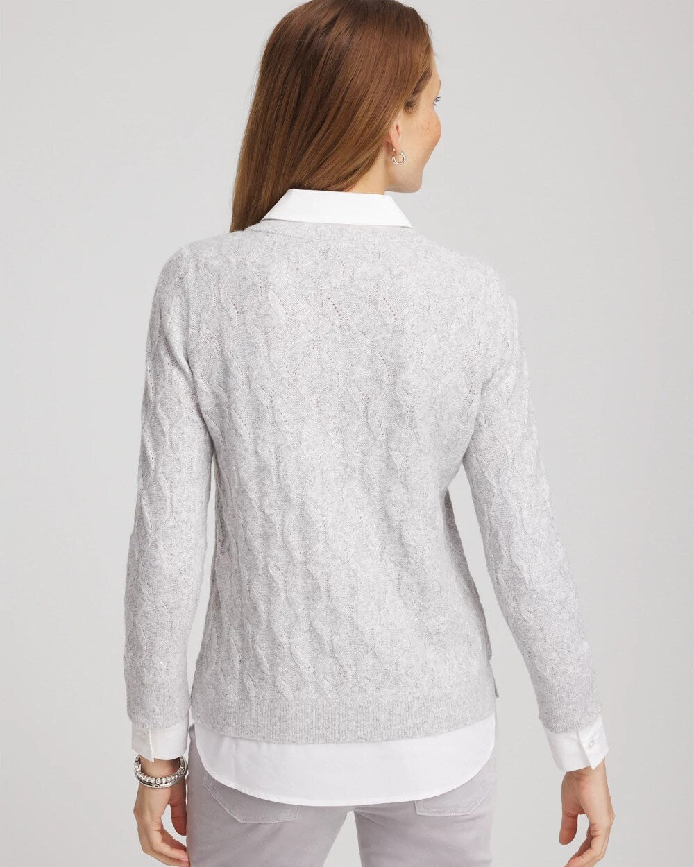 Classic Built-In Shirt Knit Sweater Classic Gray - Chico's