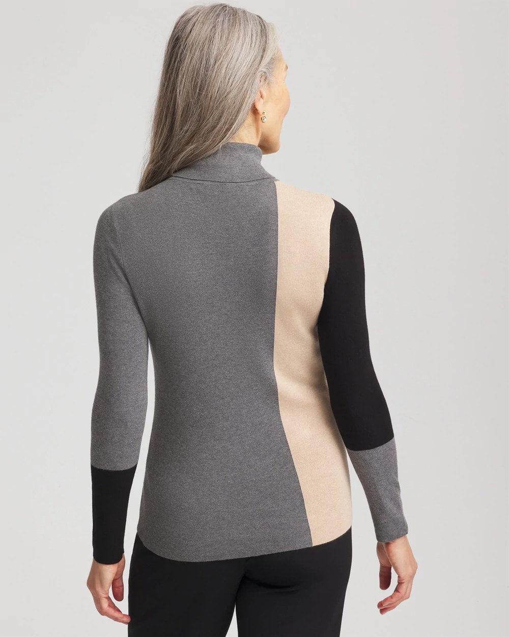 Ella Colorblock Intarsia Turtleneck Sweater Black - Chico's