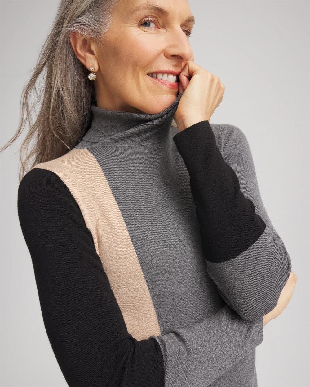 Ella Colorblock Intarsia Turtleneck Sweater Black - Chico's