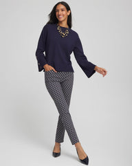 Button Sleeve Crewneck Pullover Passport Blue - Chico's