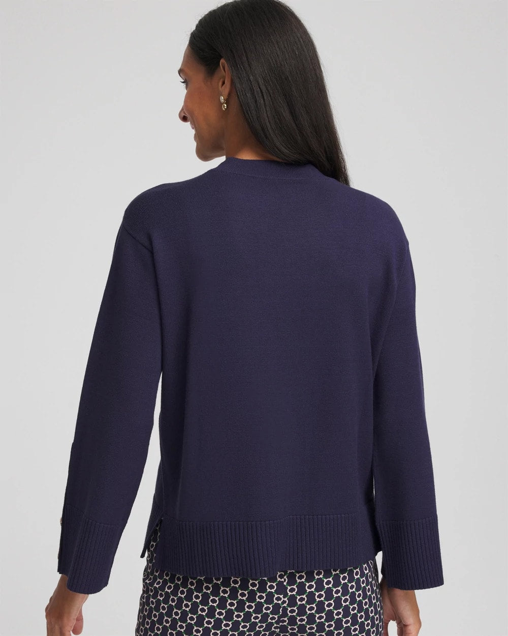 Button Sleeve Crewneck Pullover Passport Blue - Chico's