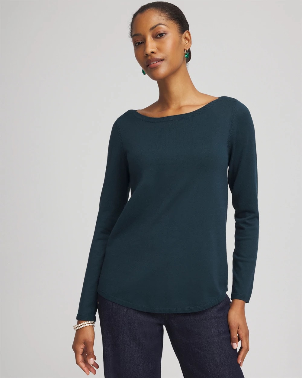 Ella Boatneck Sweater Teal Shadow - Chico's