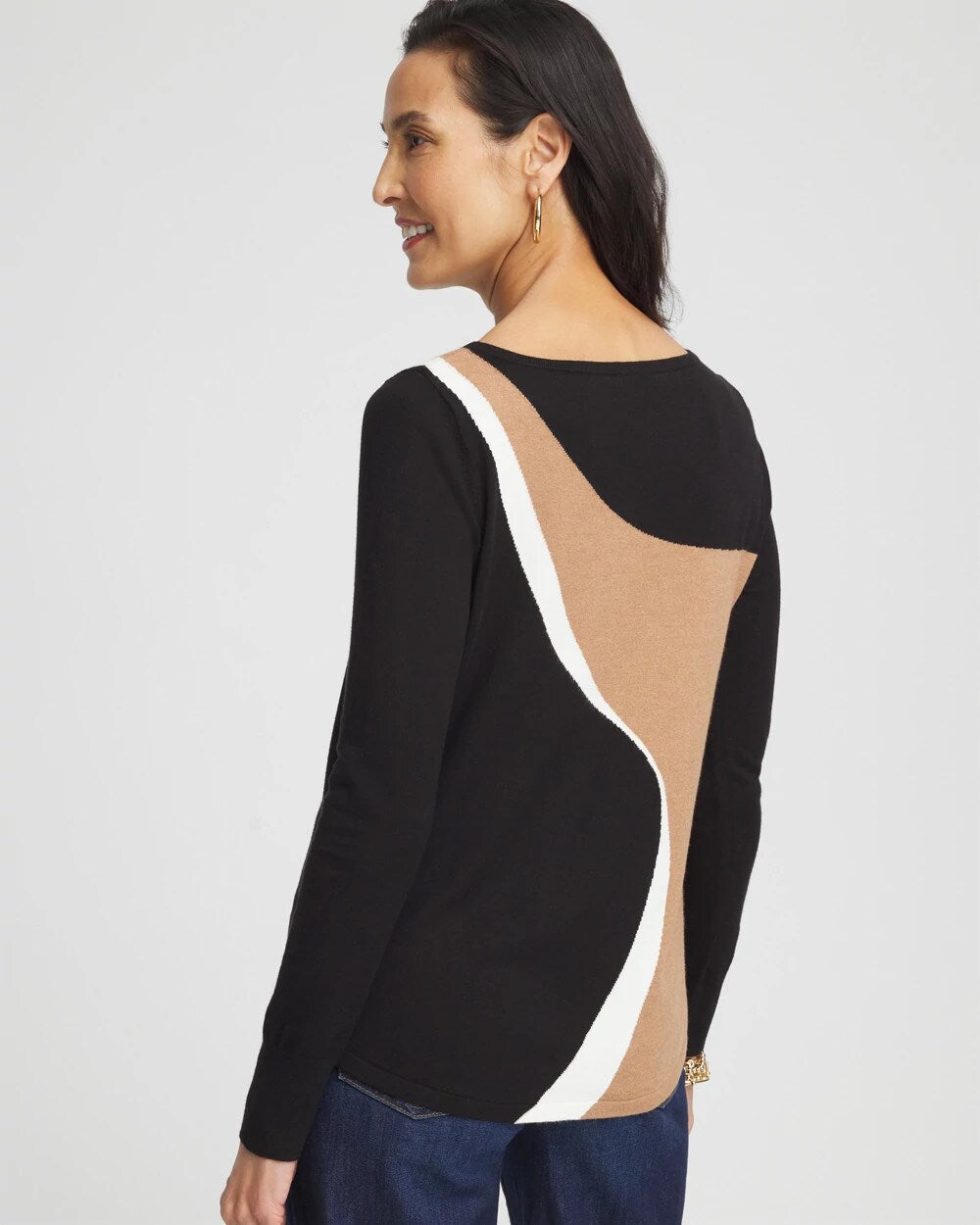 Intarsia Colorblock Bateau Neck Sweater Black - Chico's