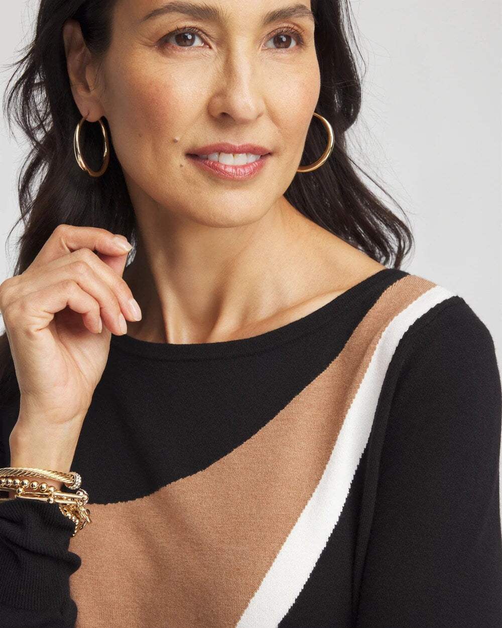 Intarsia Colorblock Bateau Neck Sweater Black - Chico's