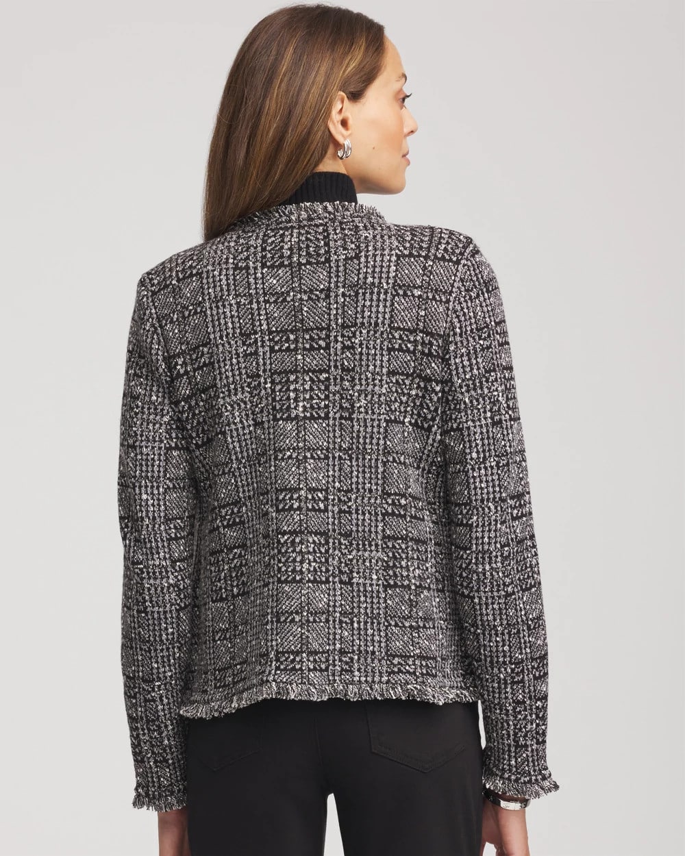 Embroidered Metallic Tweed Cardigan Gray - Chico's