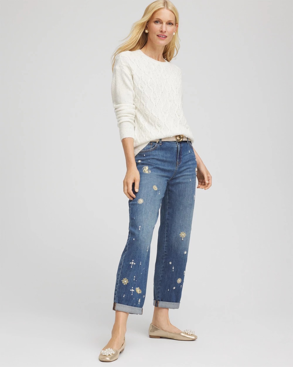 Embellished Cable Knit Sweater English Cream - Chico's