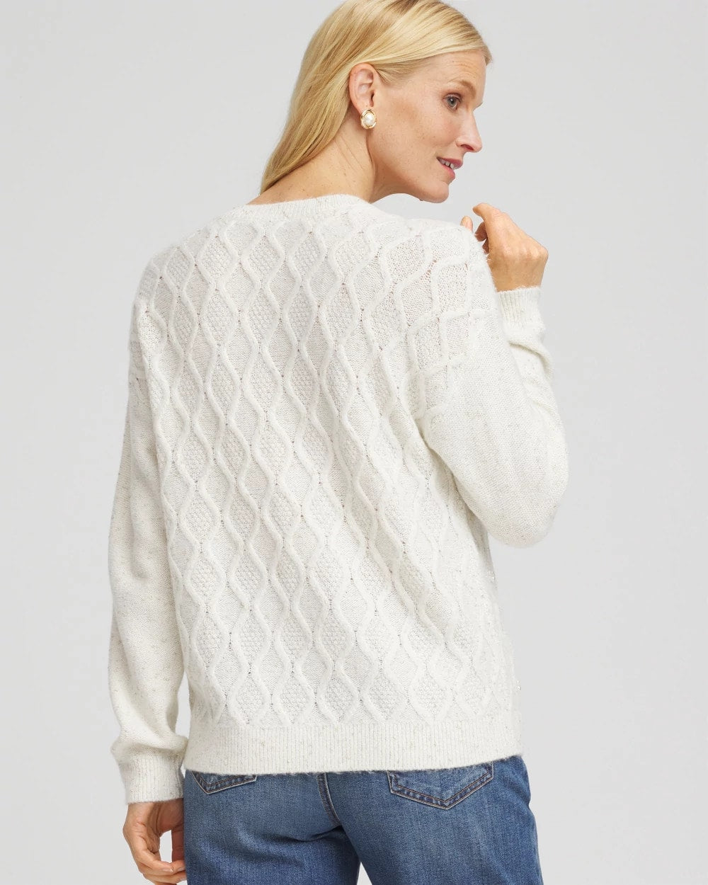 Embellished Cable Knit Sweater English Cream - Chico's