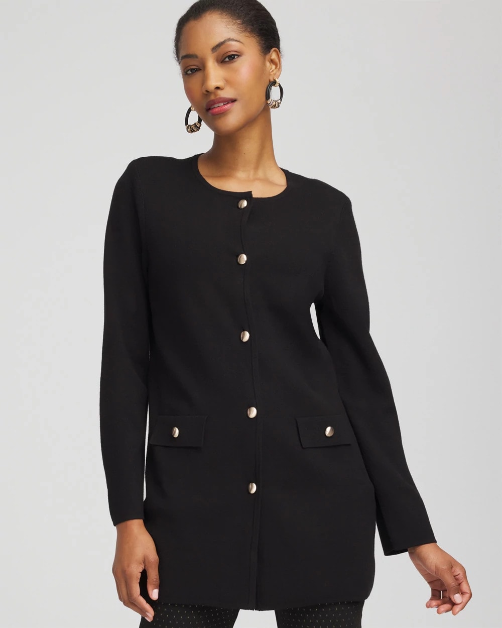 Button-Down Crewneck Coatigan Black - Chico's