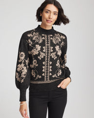 Bryne Jacquard Mockneck Pullover Black - Chico's