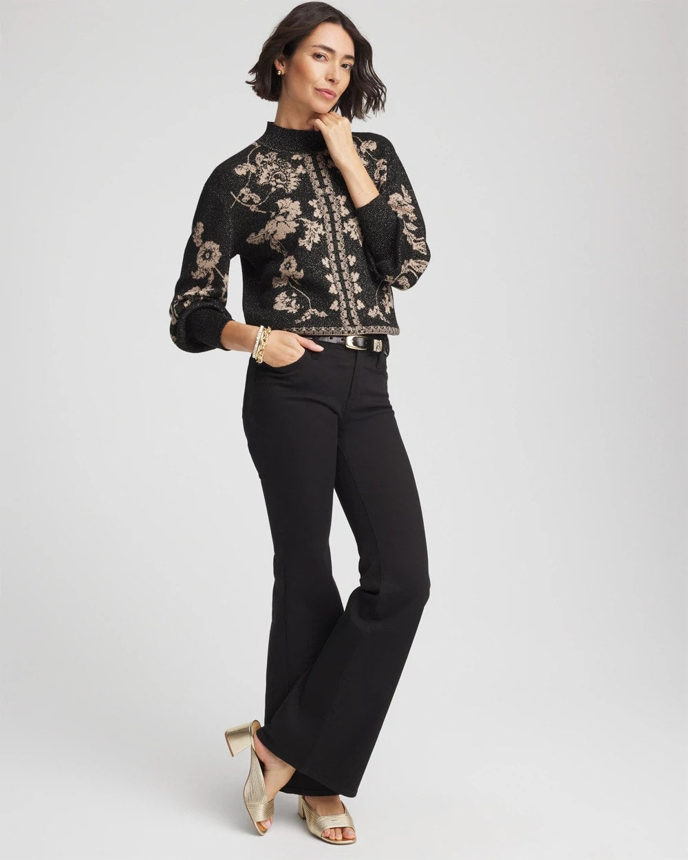 Bryne Jacquard Mockneck Pullover Black - Chico's