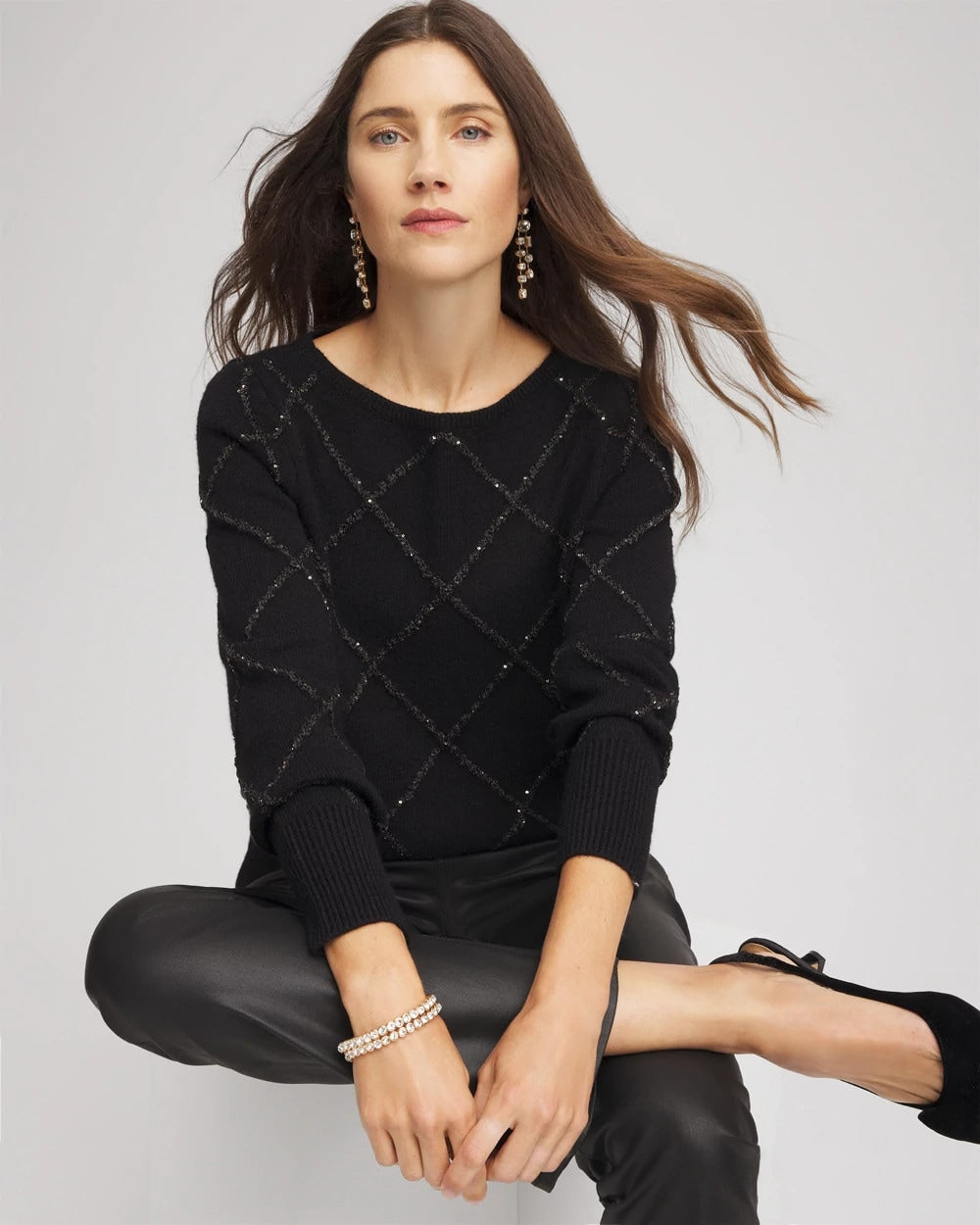 Sparkling Diamonds Pullover Sweater Black - Chico's
