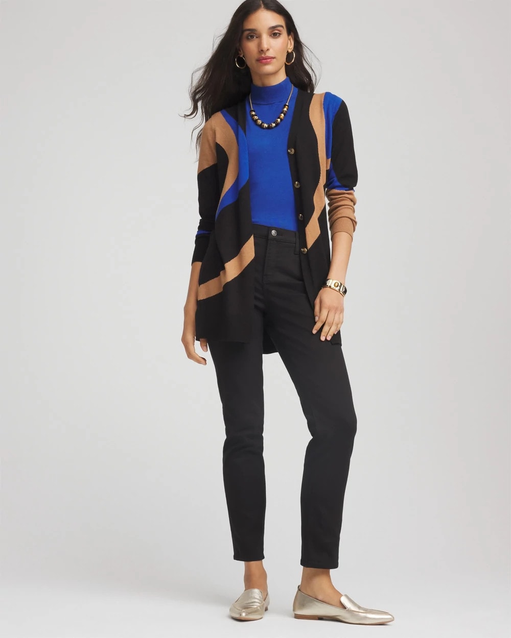 Ella Colorblock Cardigan Sweater Black - Chico's