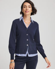Striped Collared Cardigan Sweater Passport Blue - Chico's