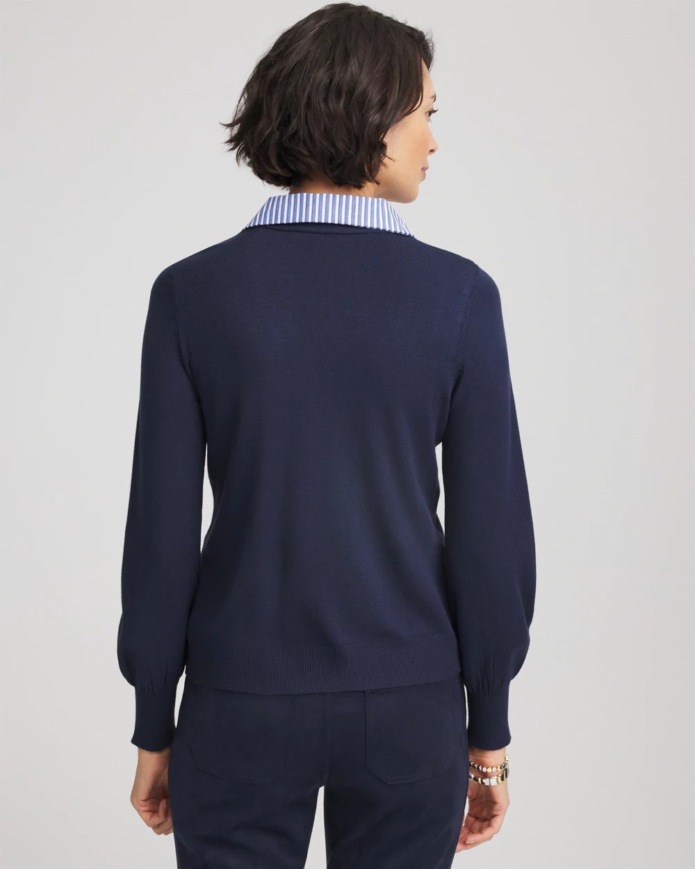 Striped Collared Cardigan Sweater Passport Blue - Chico's